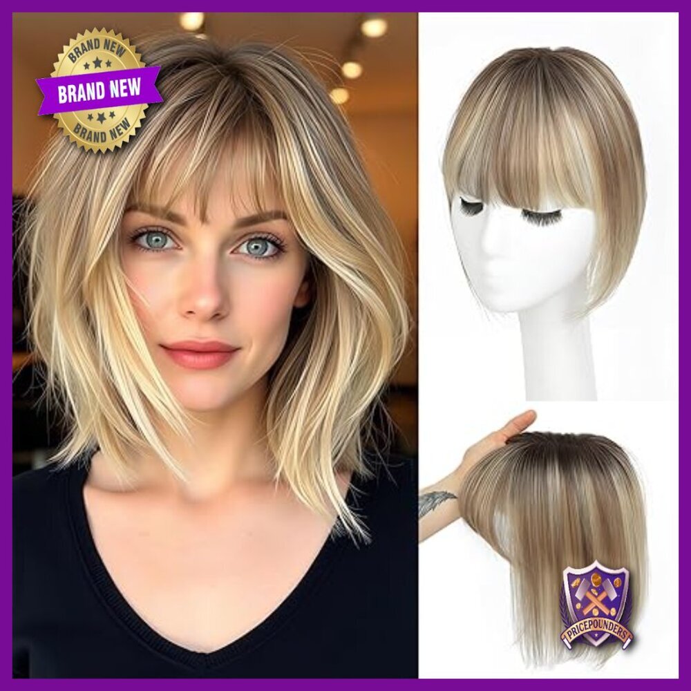 10 Inch Human Hair Topper with Bangs Swiss Base 360 Coverage Daily Wear
